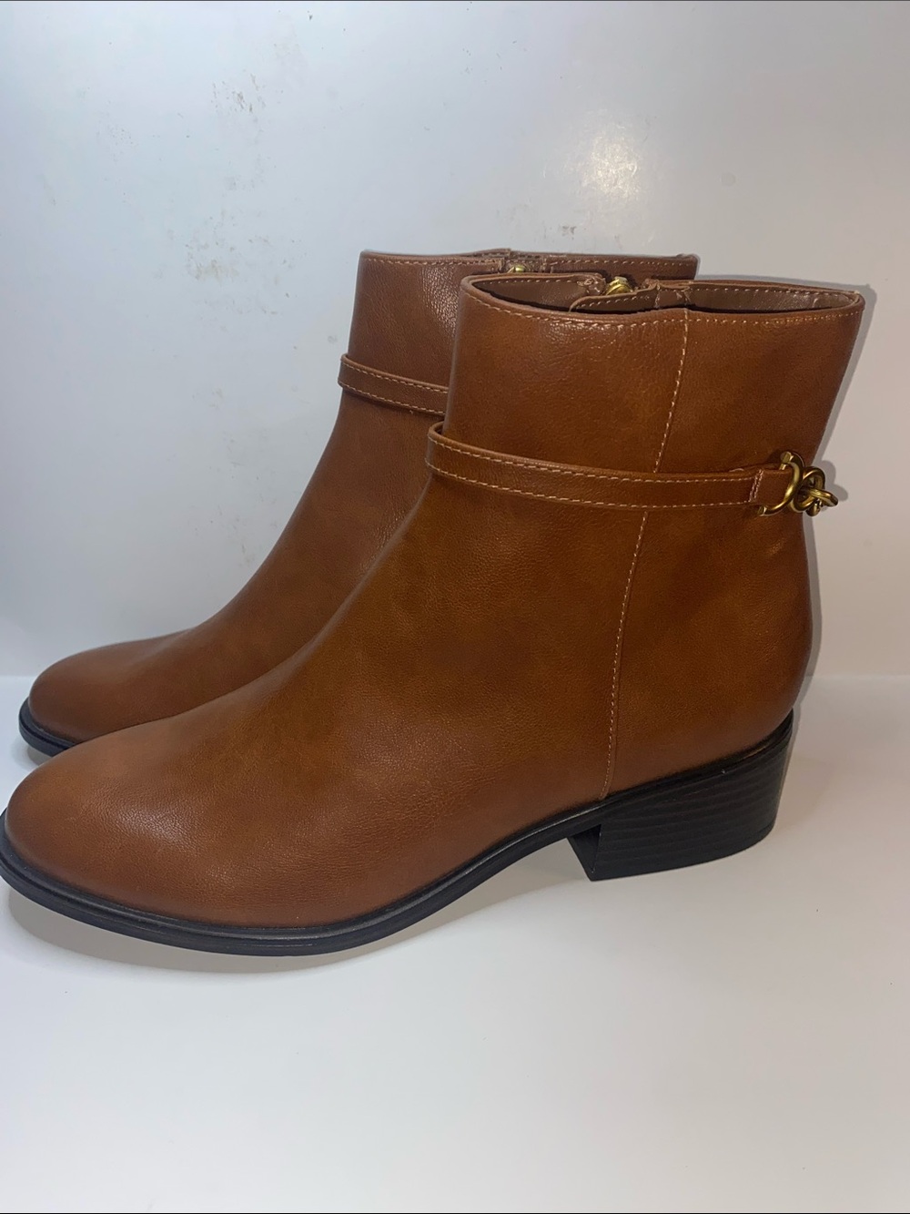 Bandolino Tan Leather Ankle Booties with Side Strap